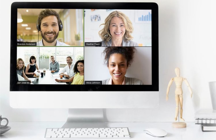 Computer screen with several people on a video call
